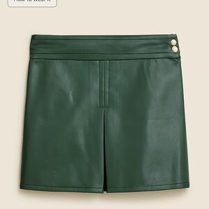 J. Crew Center-pleat mini skirt in faux leather army green 10 NWT